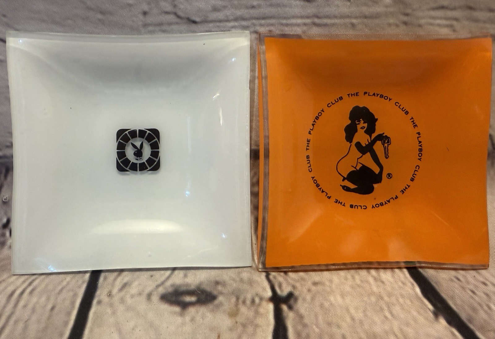 Vintage Playboy Club Ashtrays Lot of 2 Bunny Orange White Cocktail Waitress USA