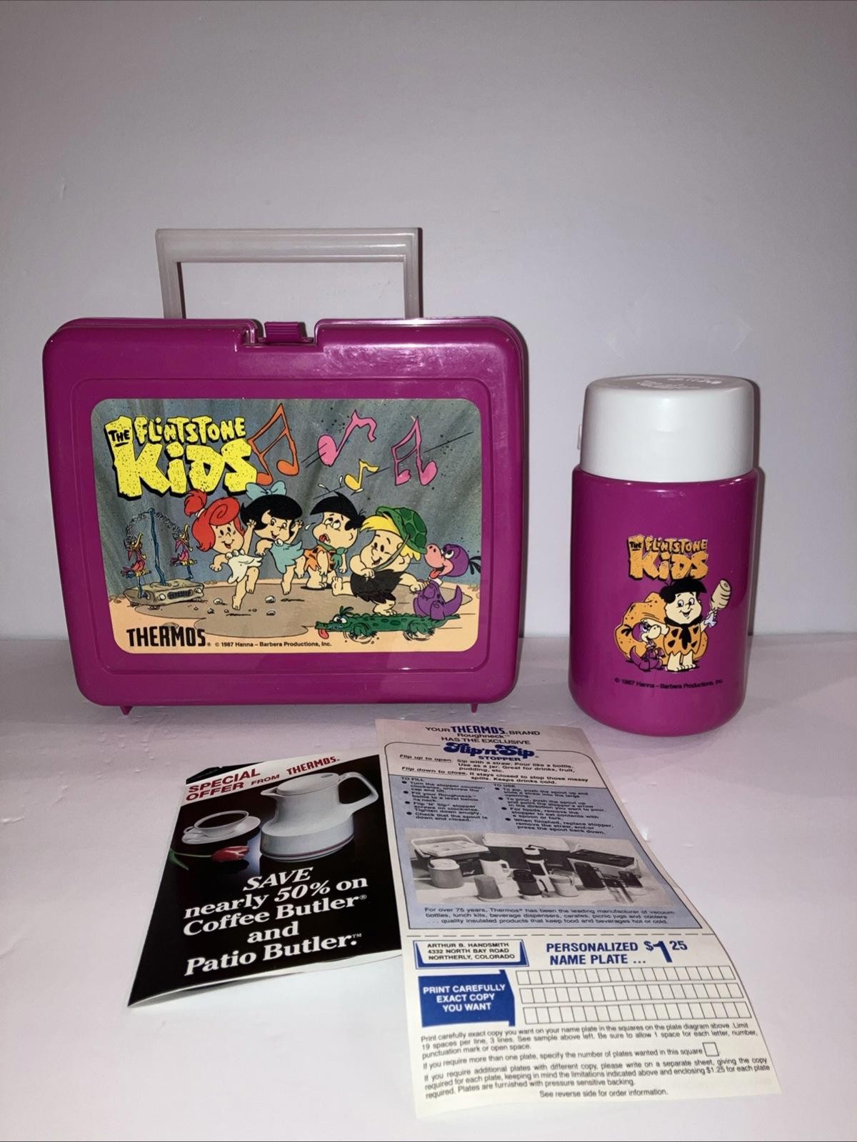 Vintage 1987 THE FLINTSTONE KIDS THERMOS LUNCHBOX W/Thermos NEW RARE PINK THERMO