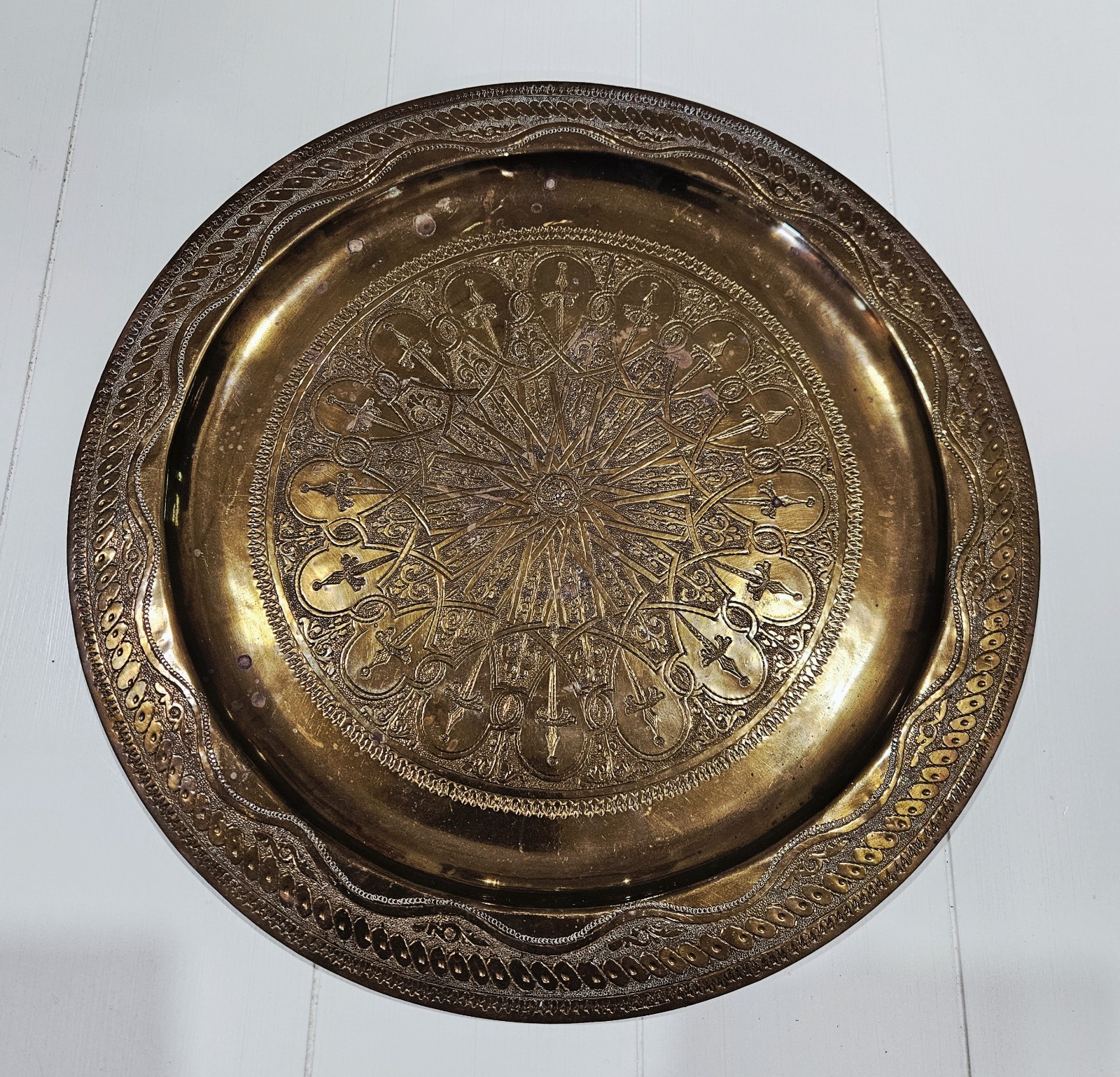 🔥Early Moroccan Brass Tray 15.5\