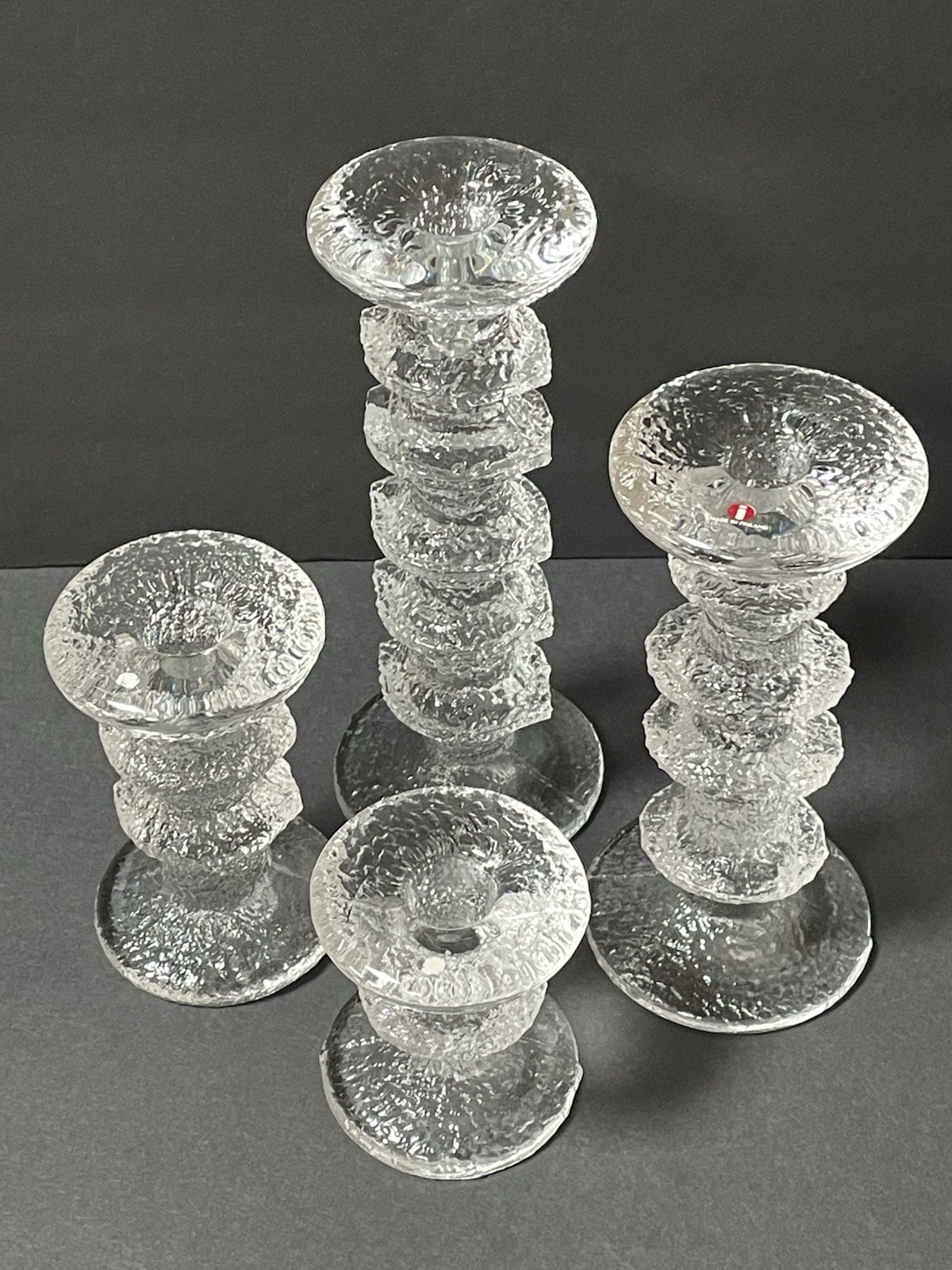IITALA By Timo Sarpaneva Set Of 4 Festivo Ringed Art Glass Candlesticks Signed