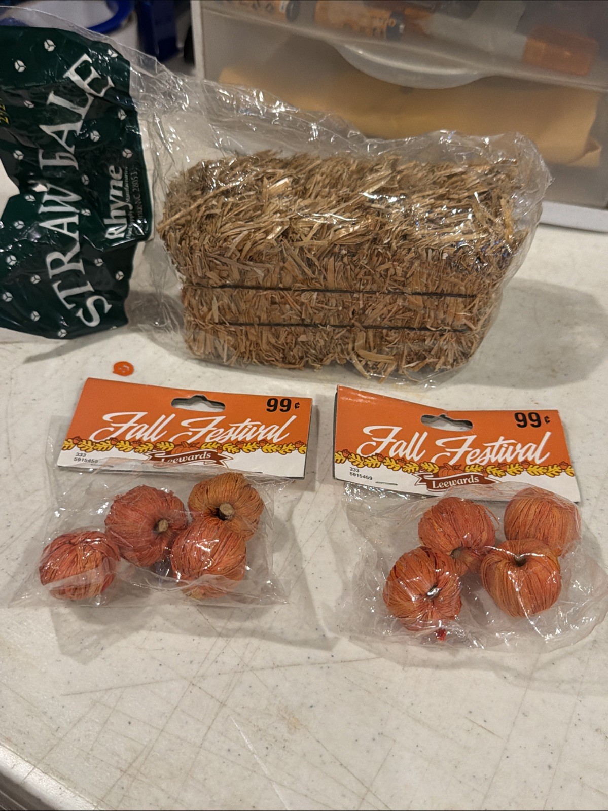 VTG Miniature Paper Pumpkins & Straw Bale Decor Set CUTE
