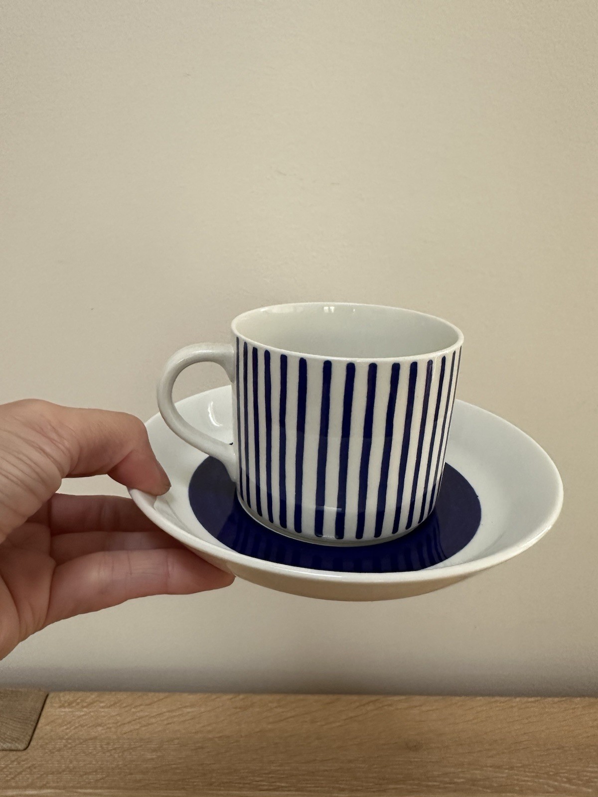 Vintage Rorstrand Sweden Kadett Blue Stripe Cup and Saucer by Hertha Bengtsson
