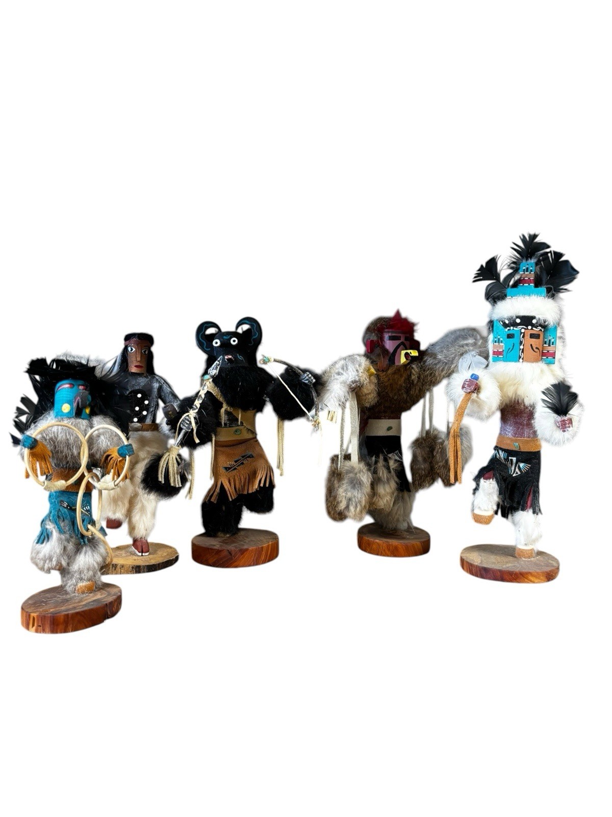 Vintage Handcrafted Kachina Doll Set 5 Piece Signed Collectible Southwest Decor