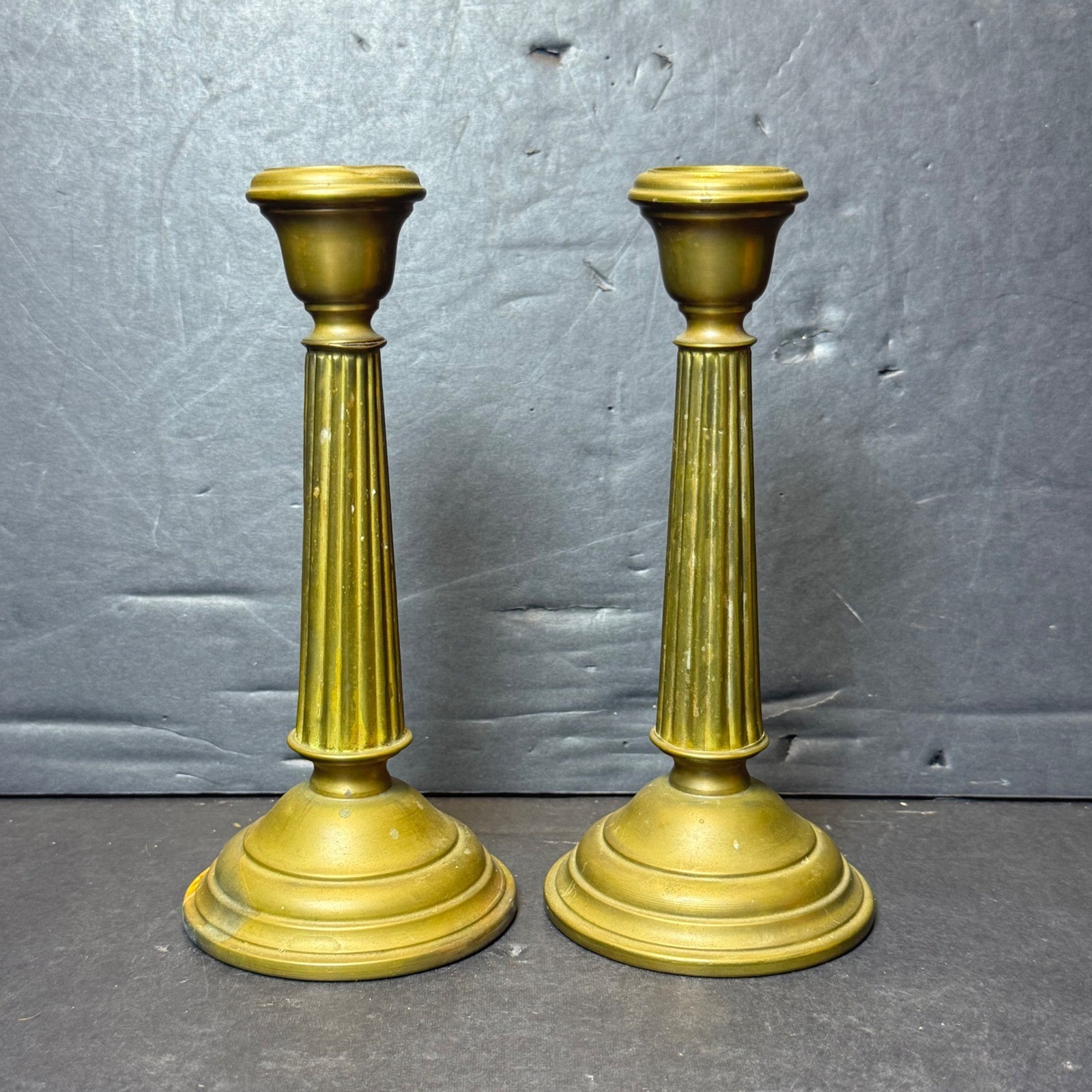 Vintage Brass Fluted Column Taper Candlestick Holders Set of 2 Traditional 7in
