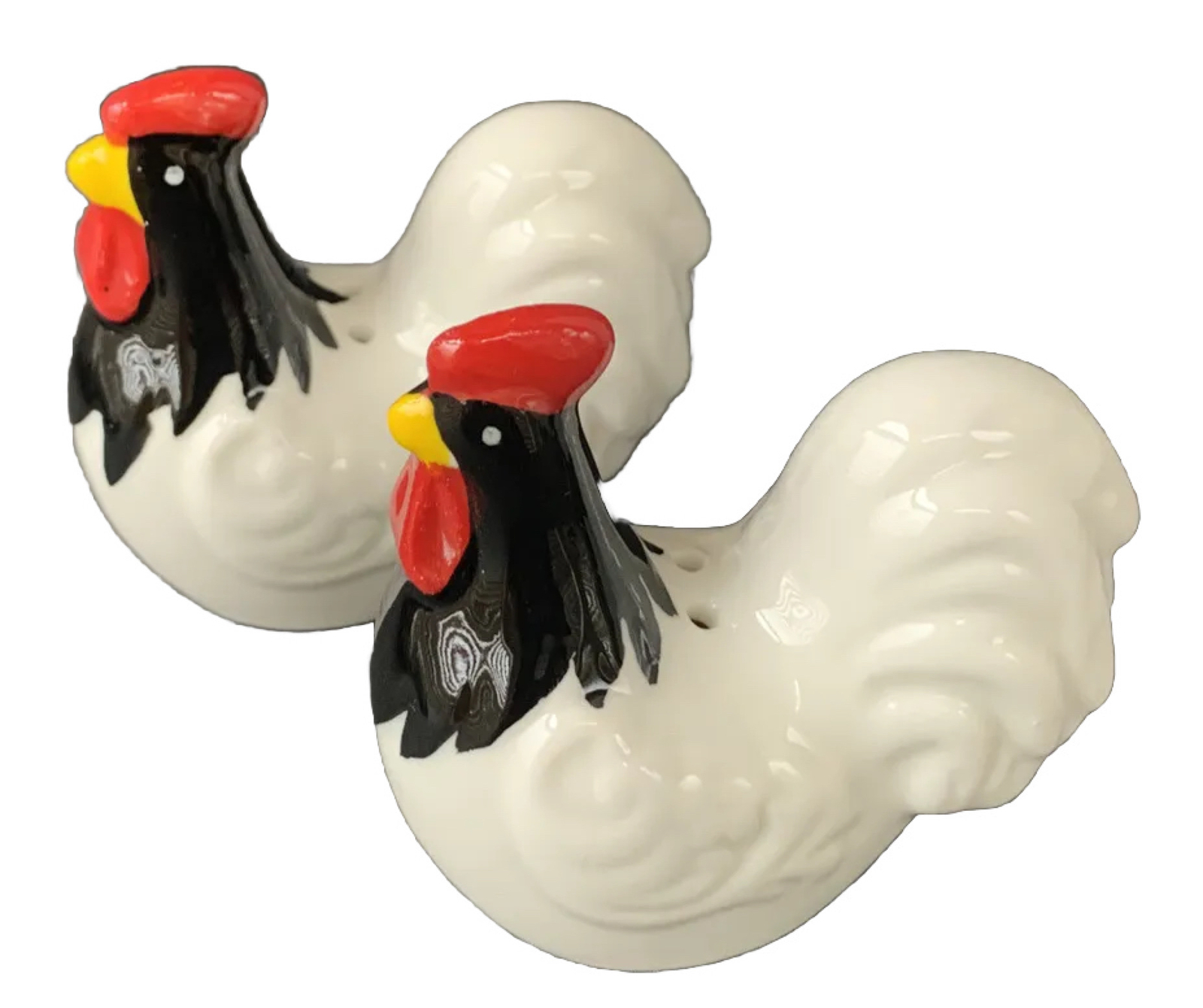 2 Rooster Chicken Hen Ceramic Salt Pepper Shaker French Country Farm Cottage NEW