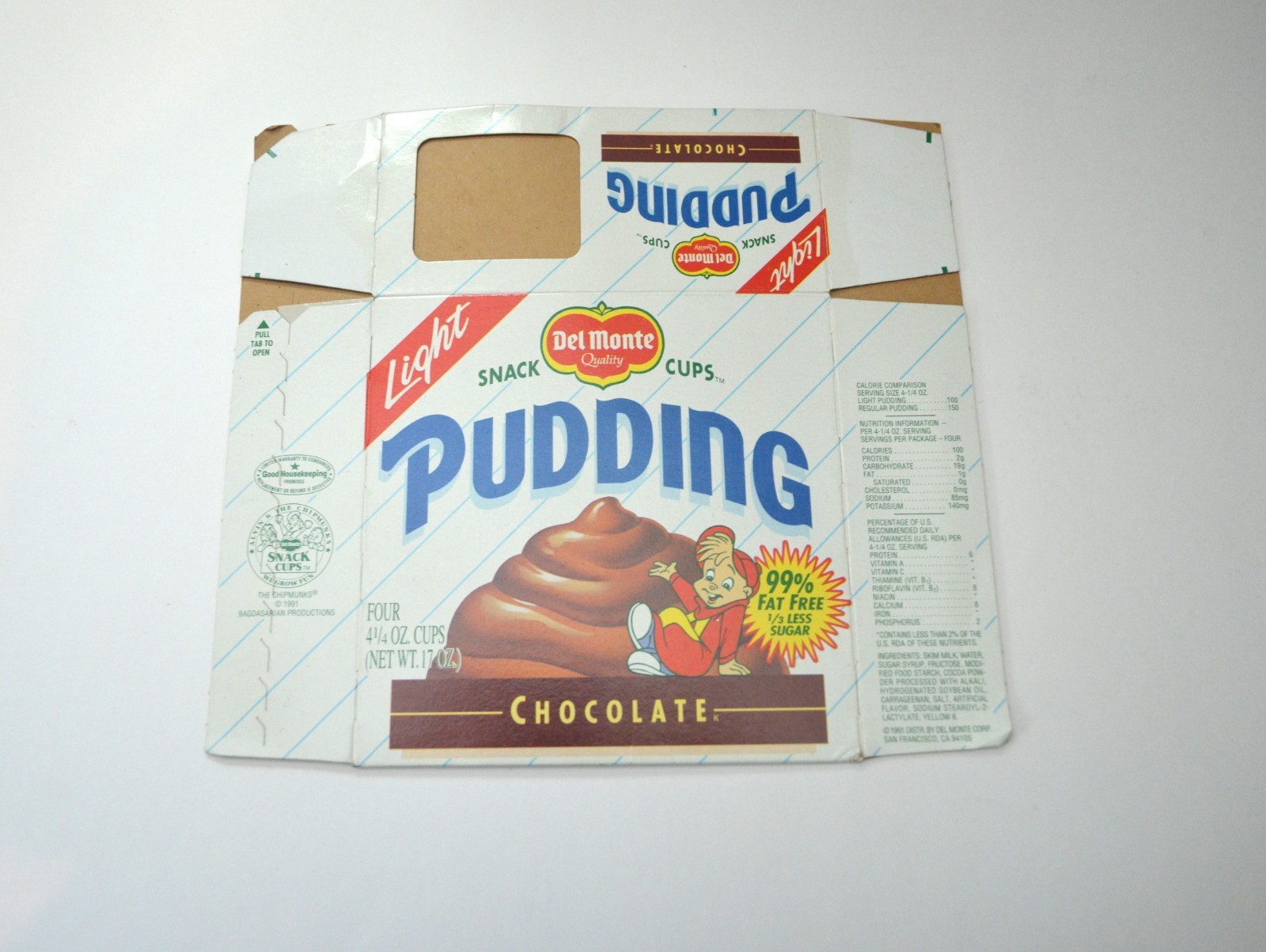 Vintage 1991 Del Monte Light Pudding box, Alvin and the Chipmunks on it, as-is Vintage 1991 Del Monte Light Pudding box, Alvin and the Chipmunks on it, as-is