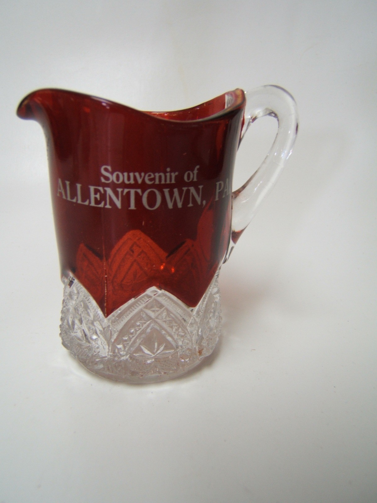 Allentown PA Ruby Flash Glass Souvenir Pitcher EAPG 4