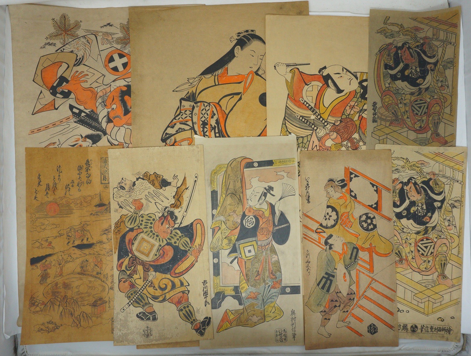 Japanese Woodblock Print Lot of 9 Reproductions Early Edo Kabuki Art 0724G10