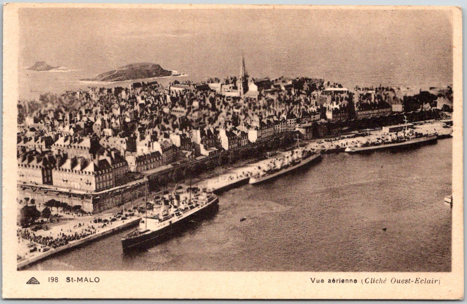 St Malo Aerial View Harbor Ships France Linen Vintage Postcard St Malo Aerial View Harbor Ships France Linen Vintage Postcard