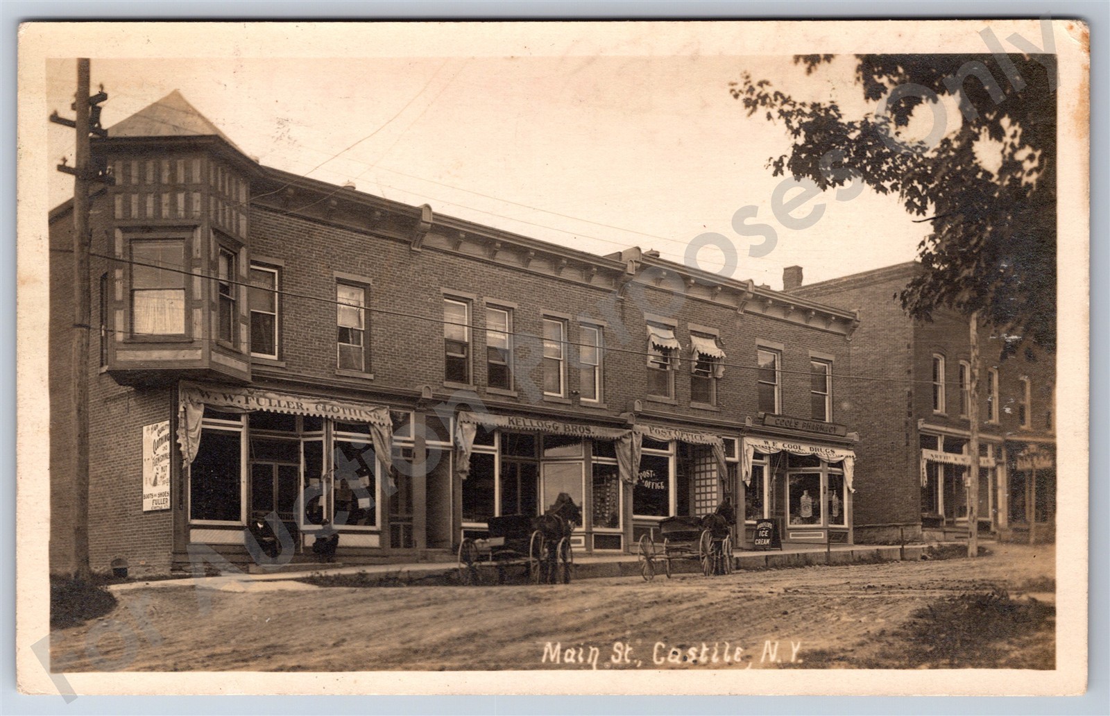 Castile, NY: RPPC Downtown Main Street vintage New York Real Photo Postcard
