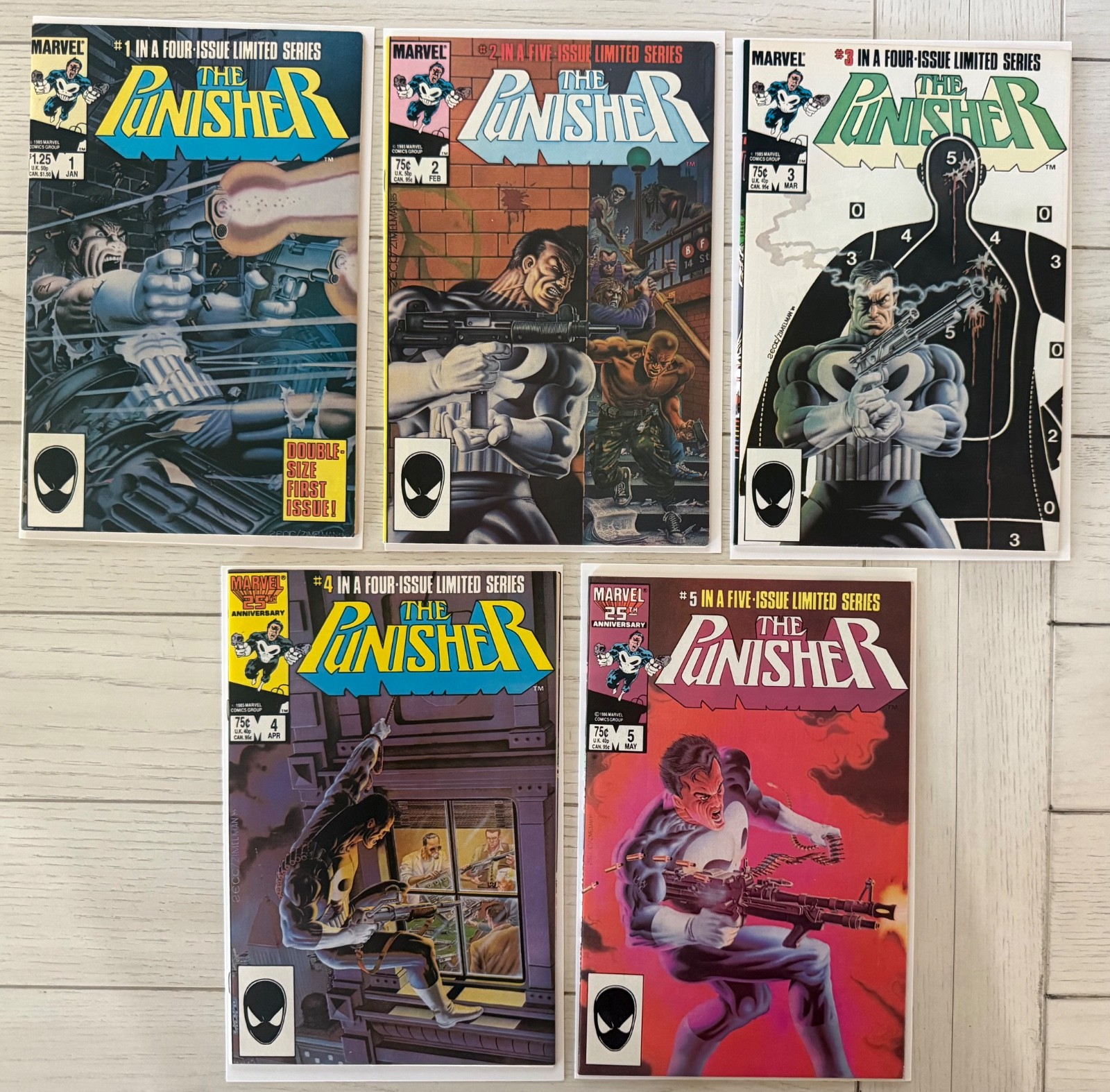 Hot The Punisher Limited Series #1 -5 (Marvel  1986) Classic - Nice Copies