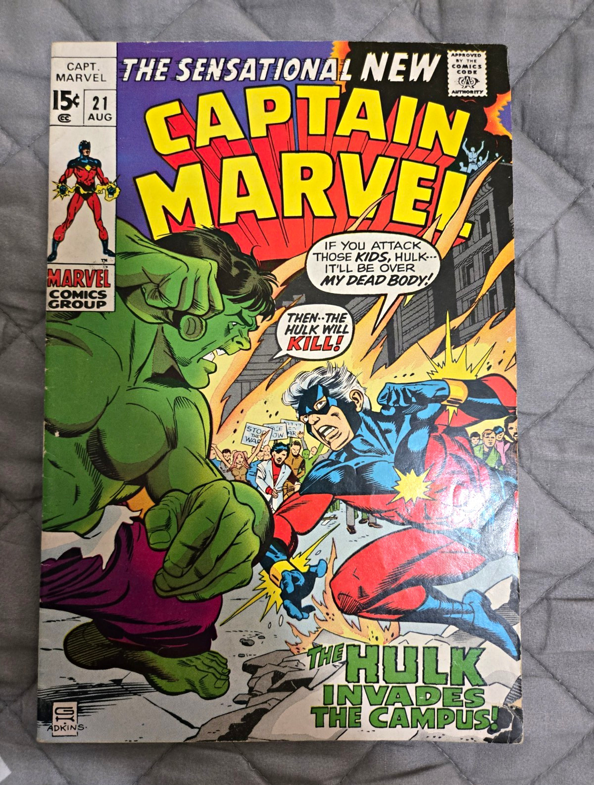 Marvel Captain Marvel #21 Hulk Invades the Campus Adkins Cover