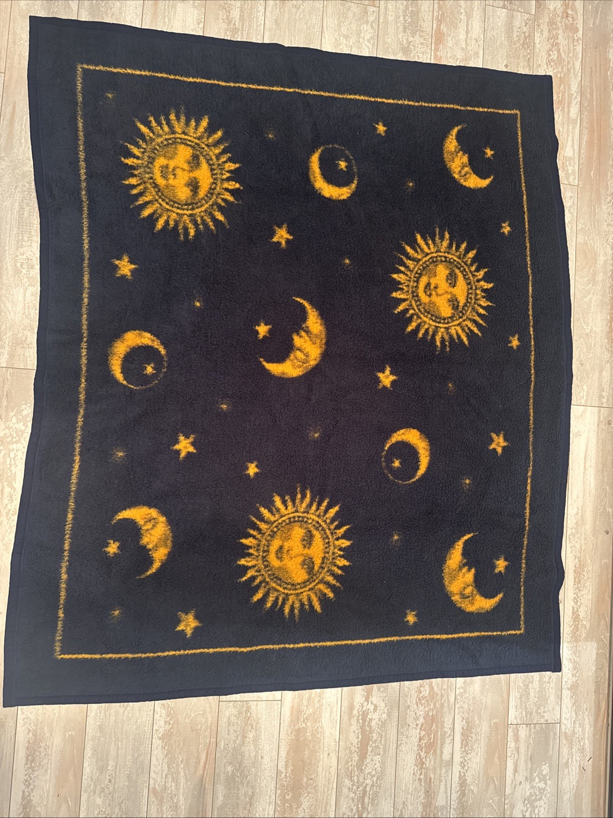 Vintage Biederlack Celestial Sun Moon Stars Reversible Blanket Throw 52”x45” Vintage Biederlack Celestial Sun Moon Stars Reversible Blanket Throw 52”x45”