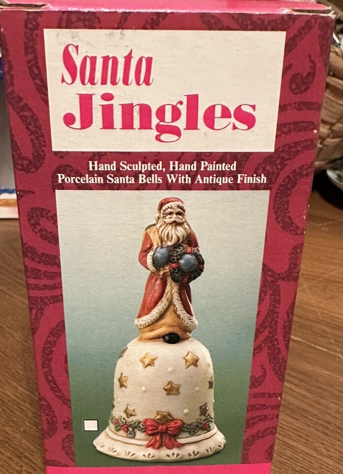 Santa Jingles Hand Sculpted Hand Painted Porcelain Santa Bell With Box