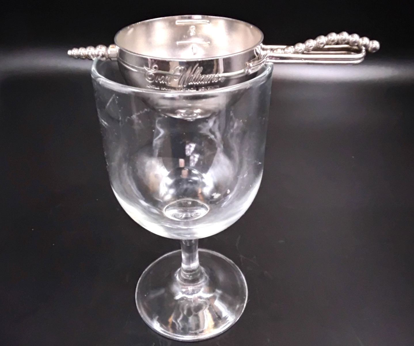 Vintage 1930\'s Evan Williams Cocktail Shaker Companion Roll Over Jigger  \