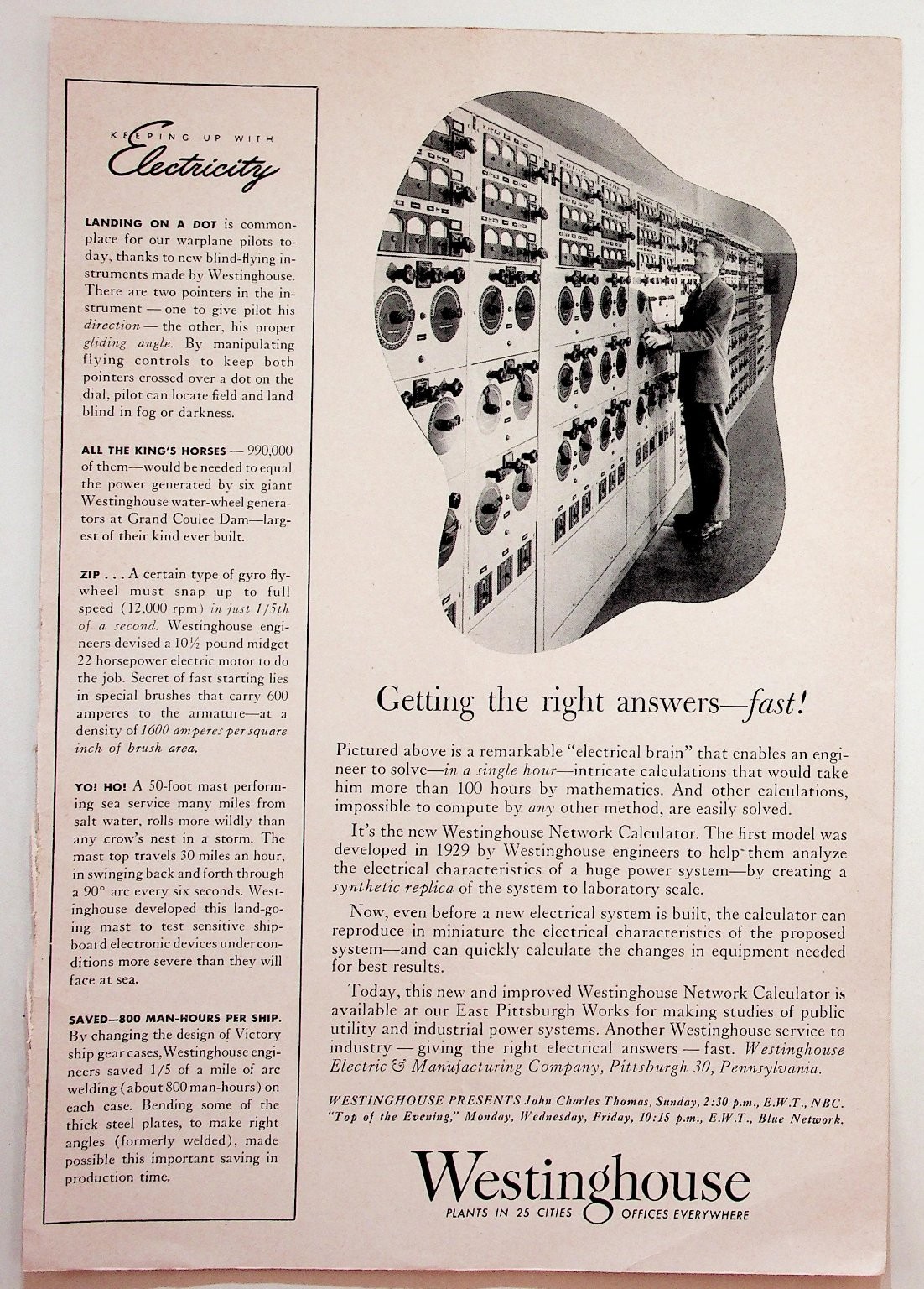 Vintage Westinghouse Network Calculator Electrical Brain Print Ad 1929 Vintage Westinghouse Network Calculator Electrical Brain Print Ad 1929