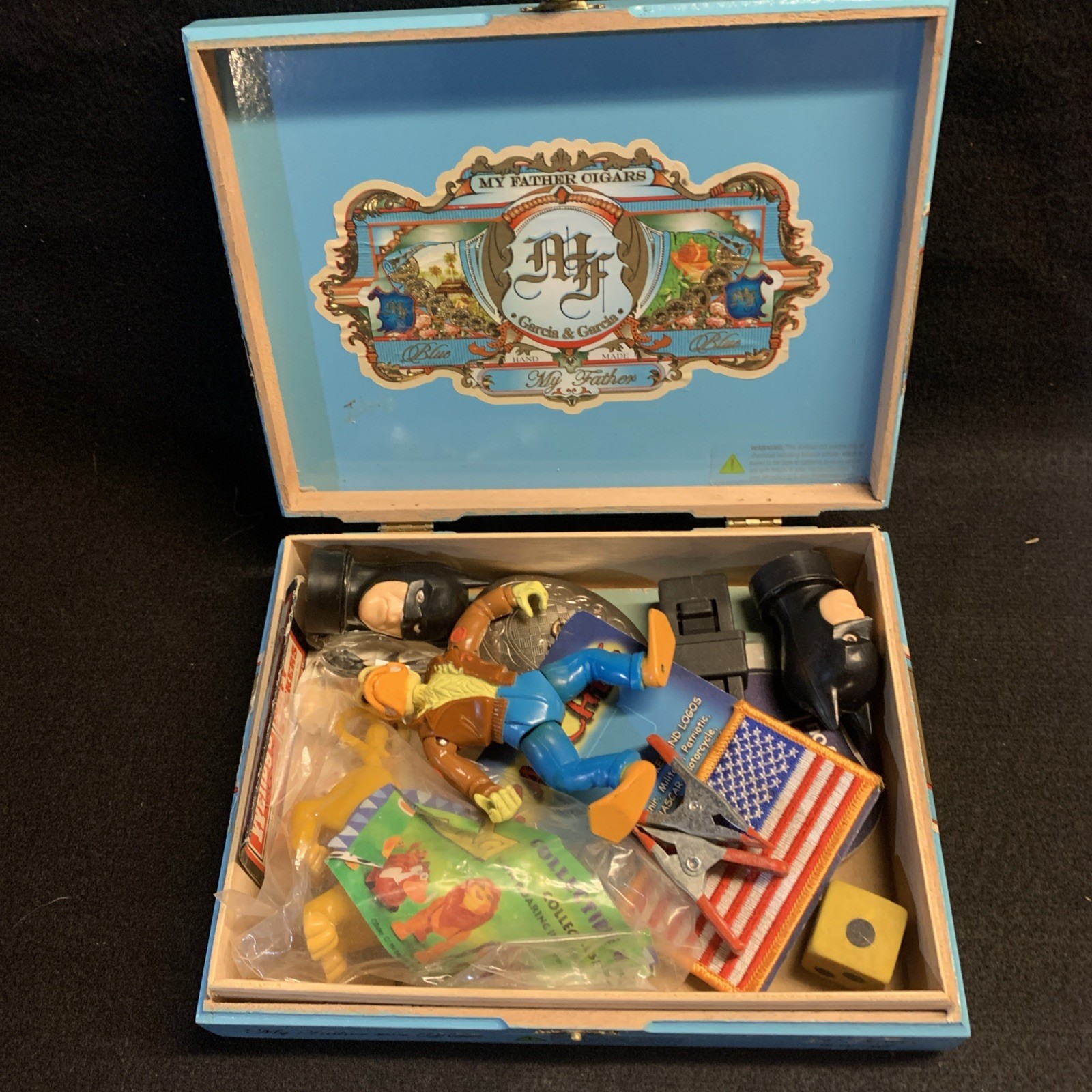 My Father Cigar Wooden Blue Box inc Various Neat Contents