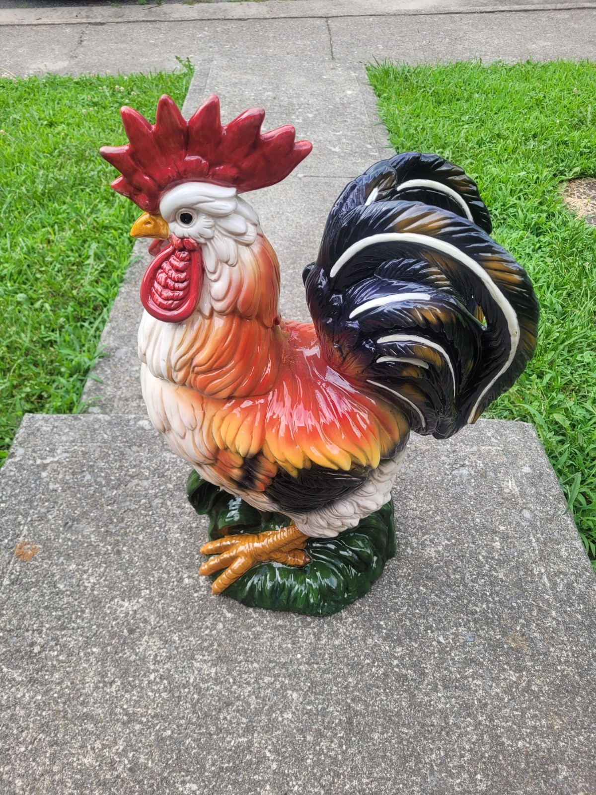 Jumbo Large 22 Inch Vintage Ceramic  Blue Sky Rooster Chicken Statue Figurine