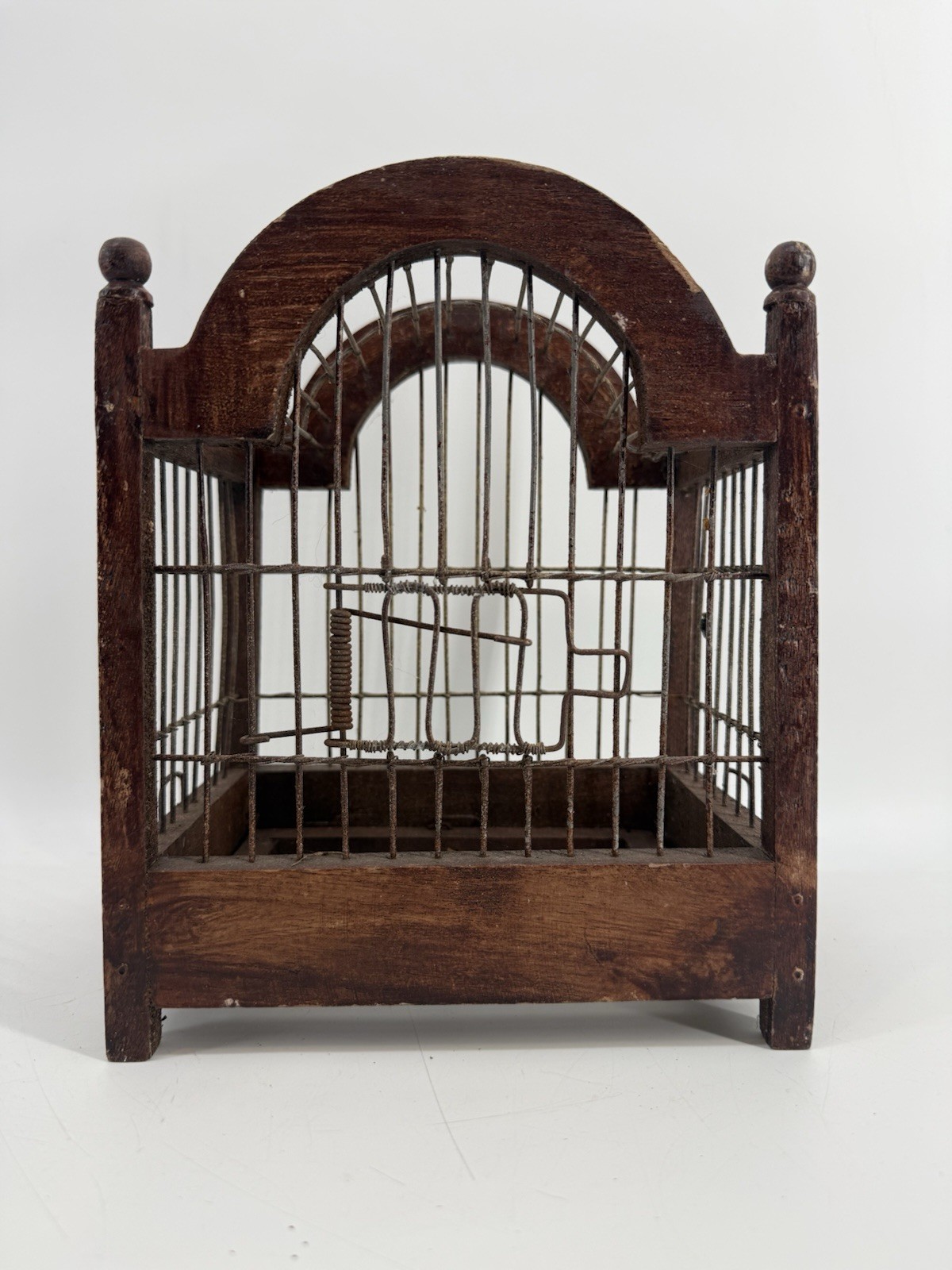 Vintage Wood Wire Bird Cage Arched Top Spring Door Primitive Rustic Folk Decor