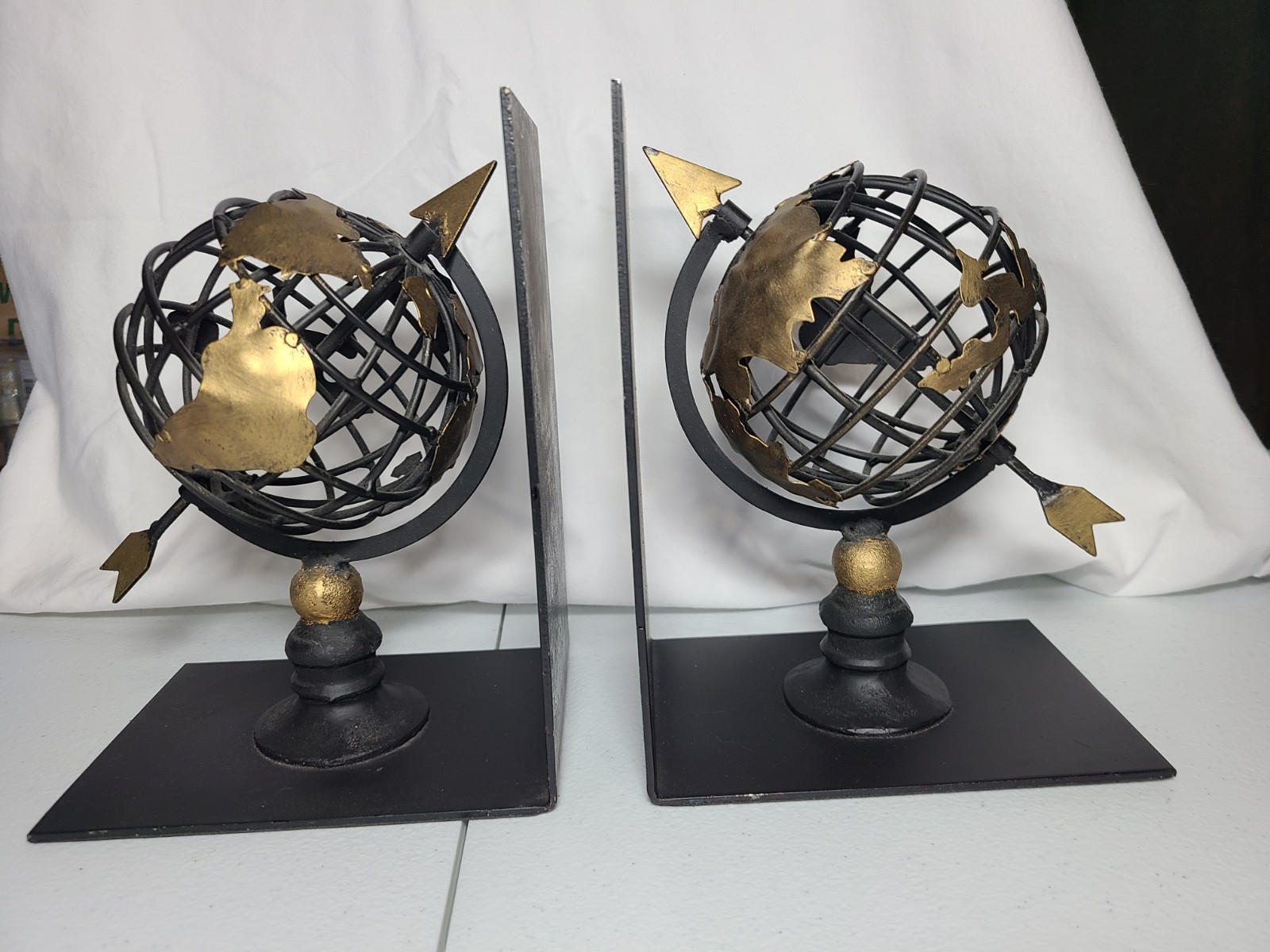 Pier 1 Imports Celestial Steampunk Metal Bookends Globe. Globes Spin.
