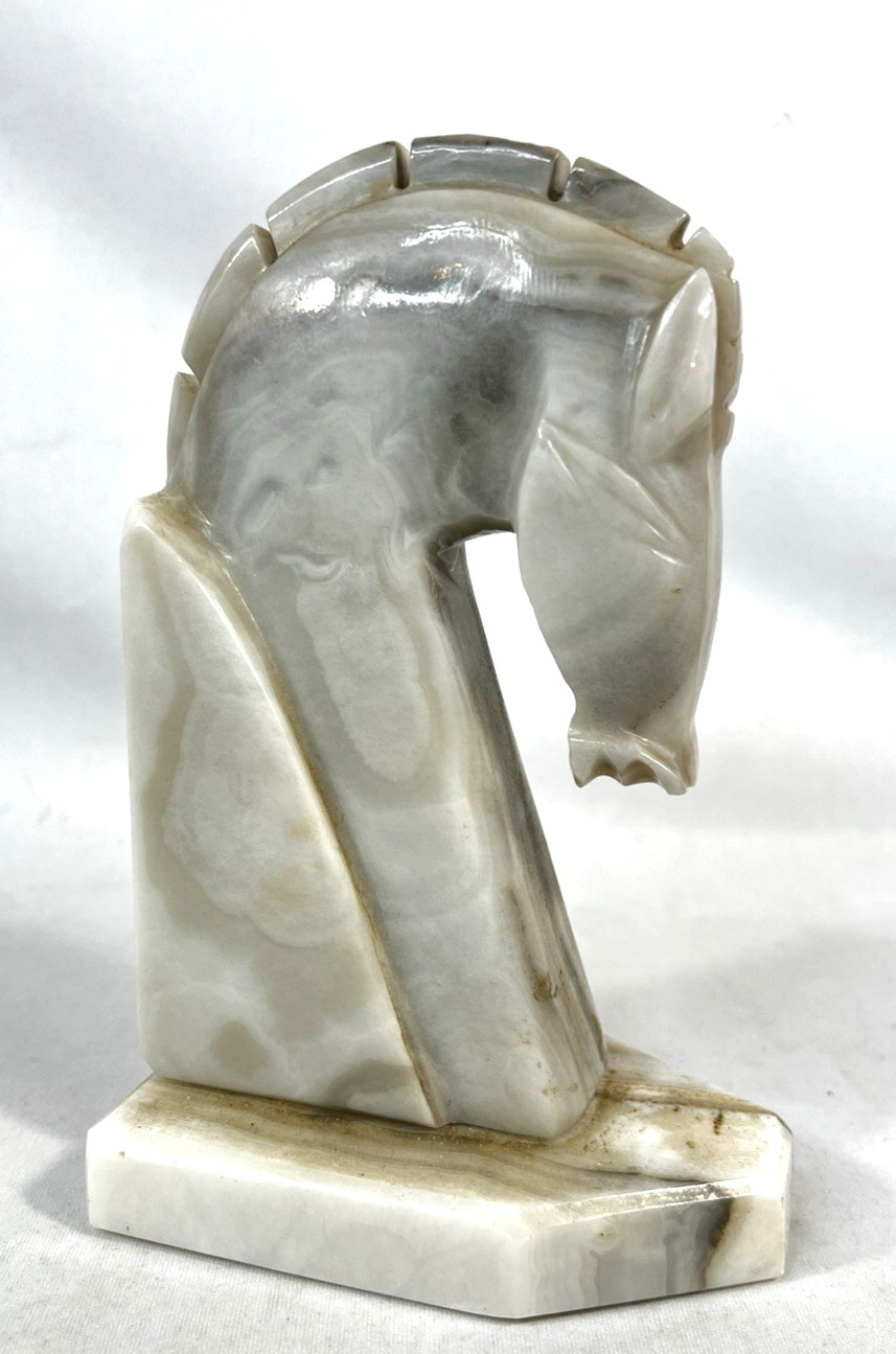 Vtg 1970s Italian Alabaster 8” Chess Knight Horse Head Sculpture Bookend