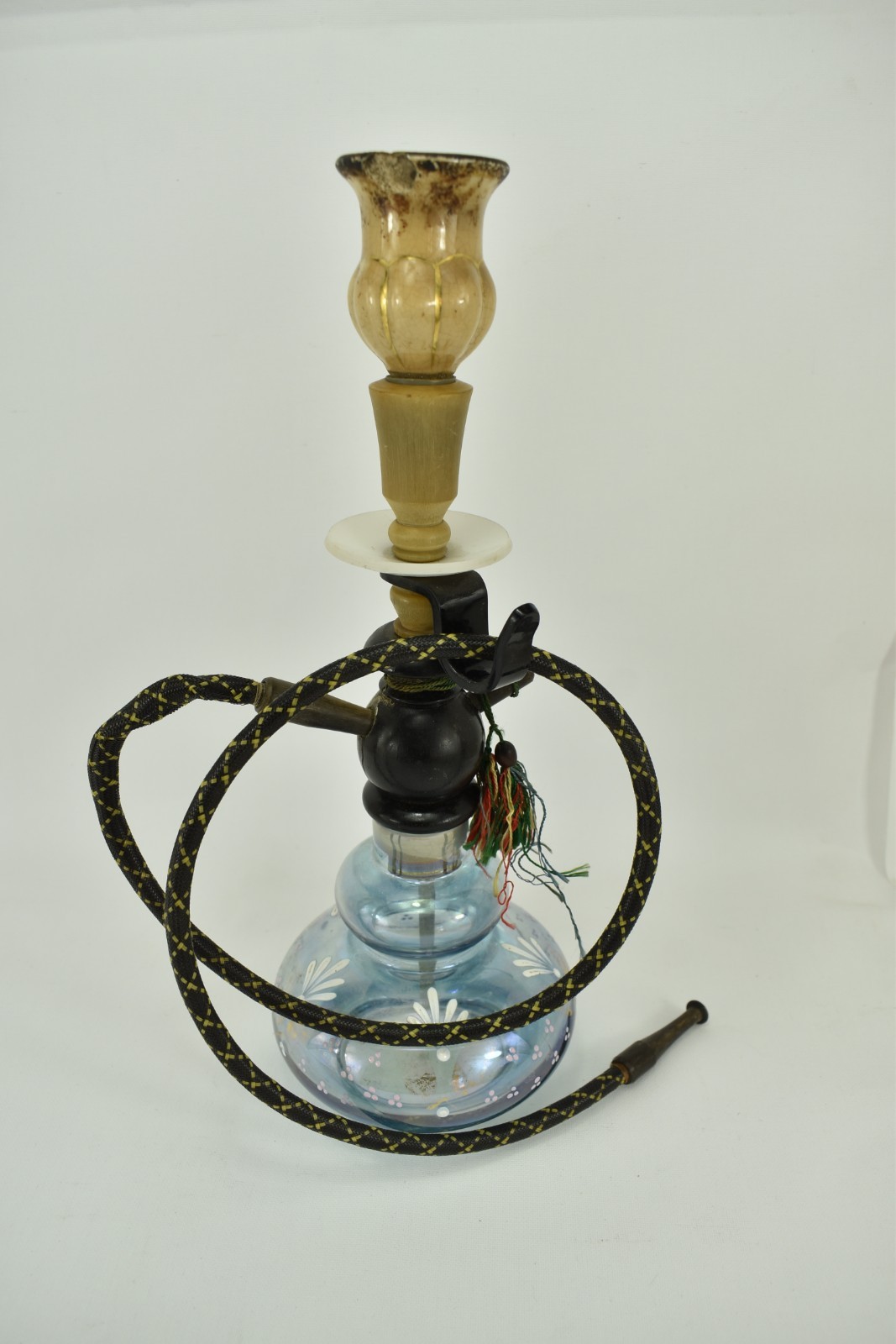 Vintage Hookah Brebbia Pipe Ottoman Style Blue Glass Hose Clay Porcelain Bowl Vintage Hookah Brebbia Pipe Ottoman Style Blue Glass Hose Clay Porcelain Bowl