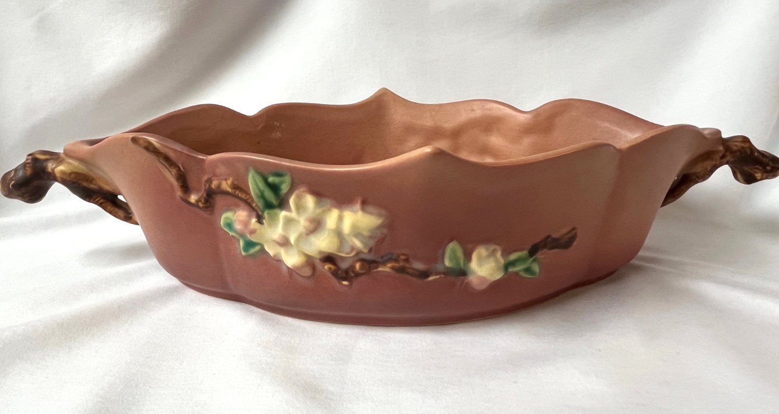 1949 MCM Roseville Art Pottery Pink Apple Blossom #331-12 Ceramic Console Bowl