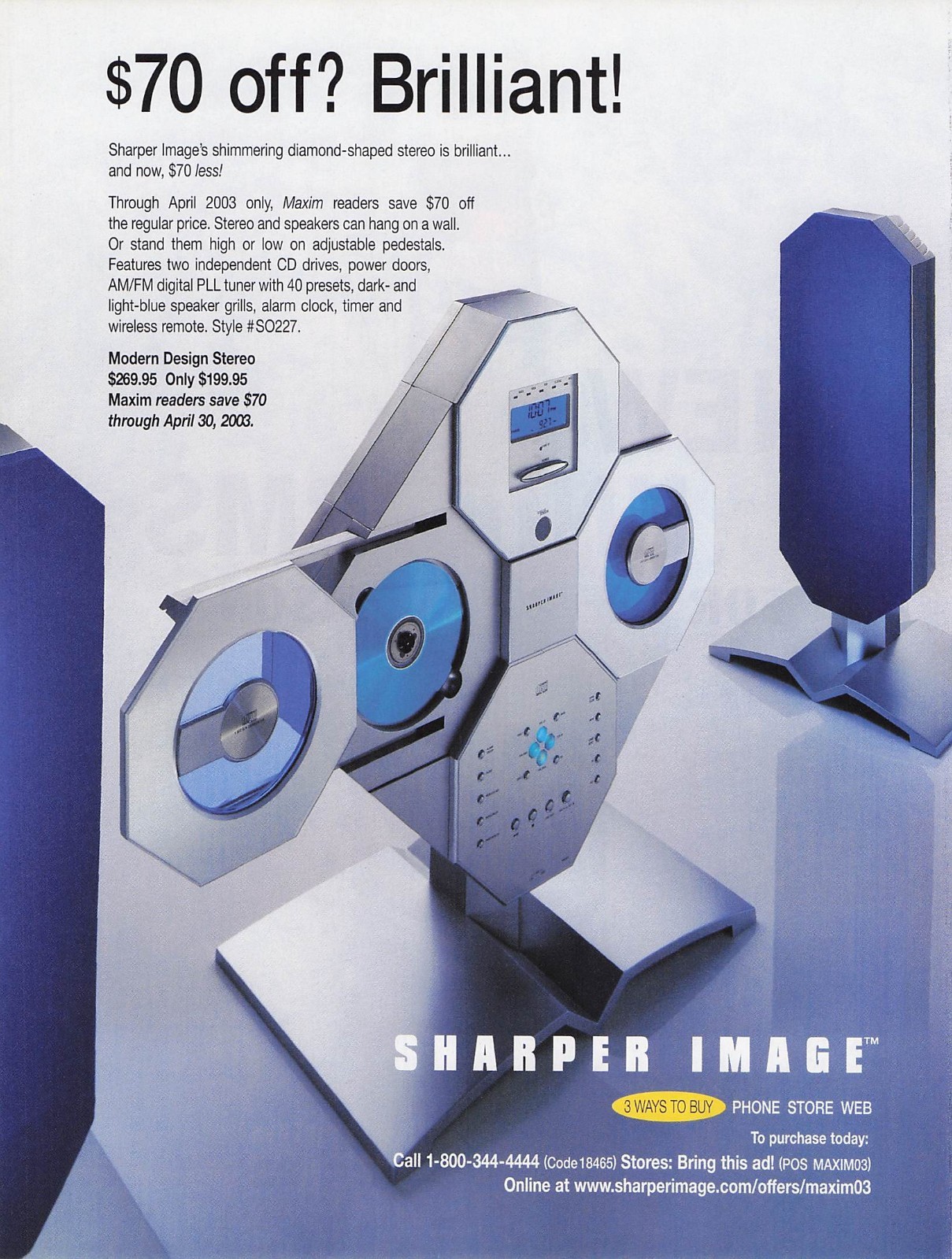 Sharper Image Modern Design Stereo CD Player Speakers y2k Ad 2003 wall decor art