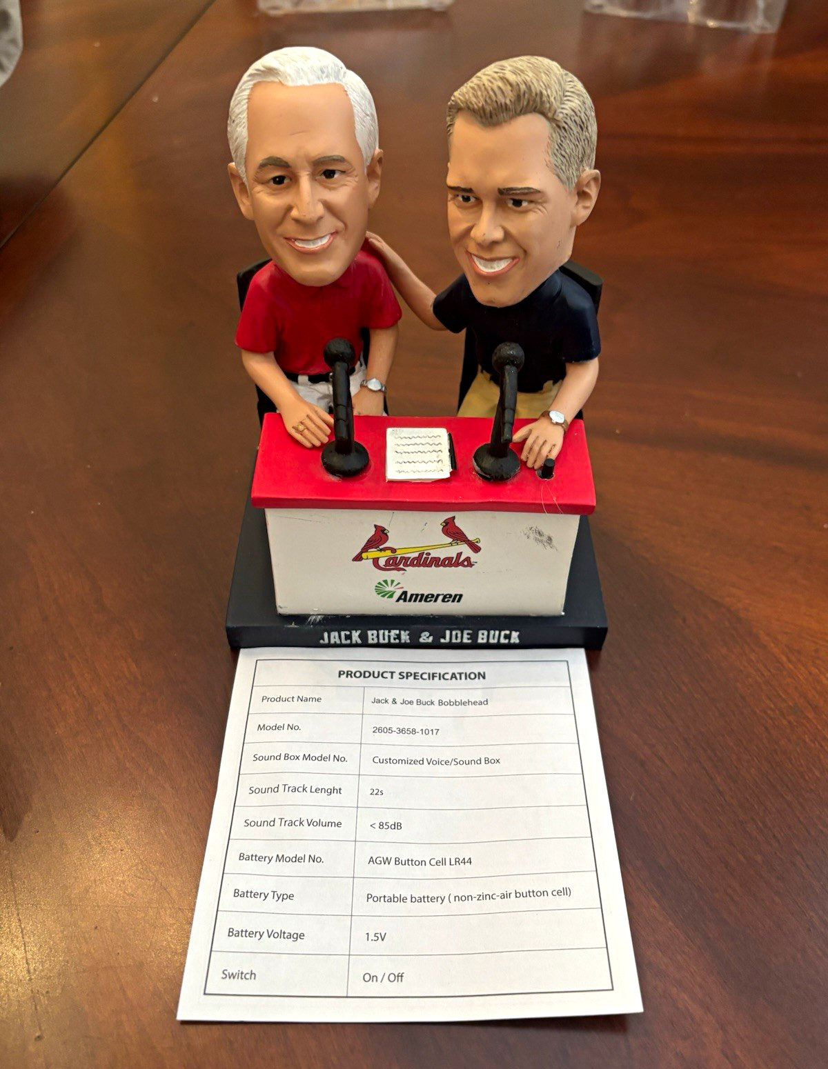 Ameren Sound BobbleheadJack Buck & Joe Buck St. Louis Cardinals w/ Box