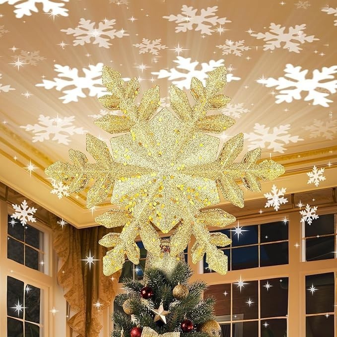 Christmas Tree Topper Lighted 6 Projection Modes LED Snowflake Rotating Lights Christmas Tree Topper Lighted 6 Projection Modes LED Snowflake Rotating Lights