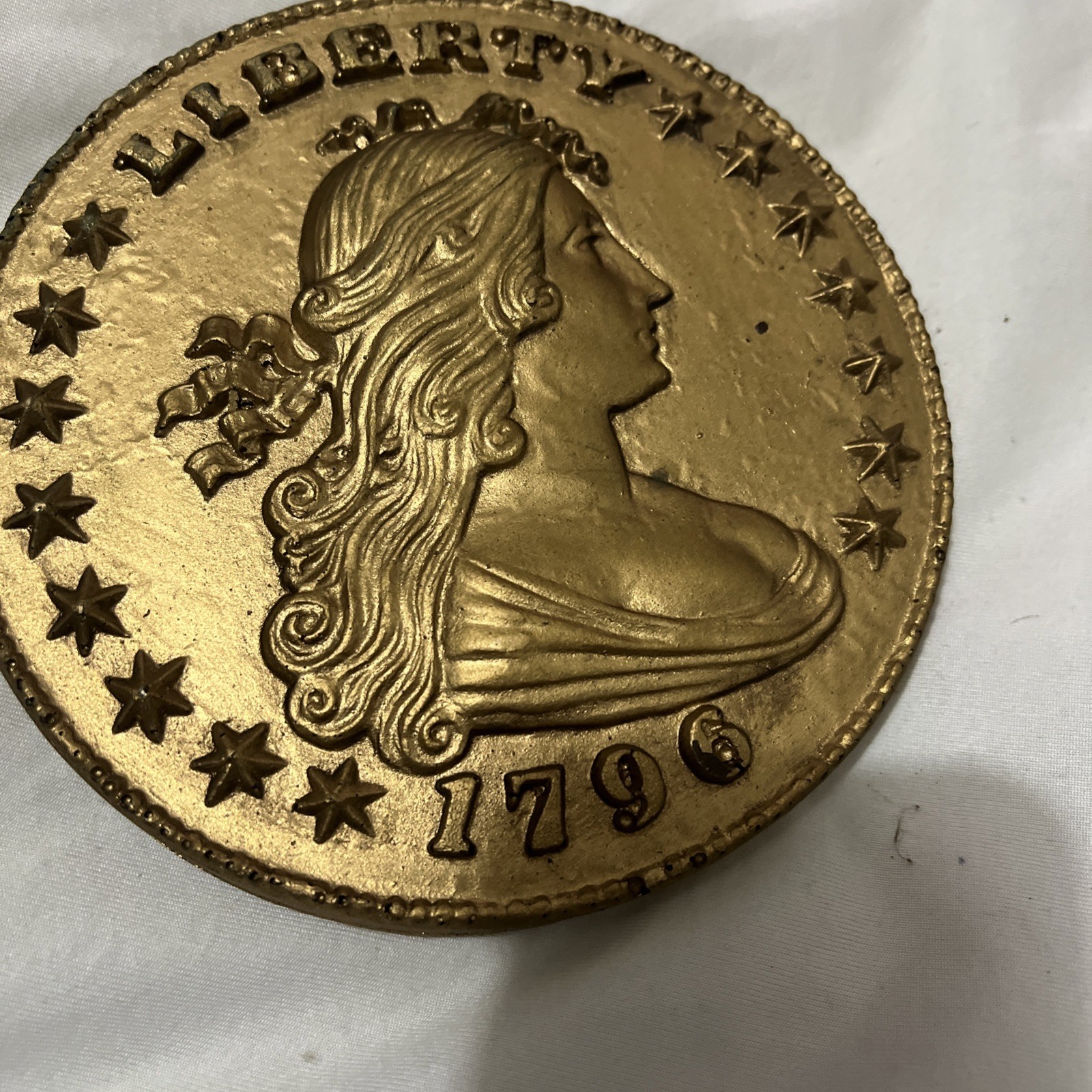 1796 Draped Bust Burwood Coin Plaque Wall Art gold tone 6.5’ diameter