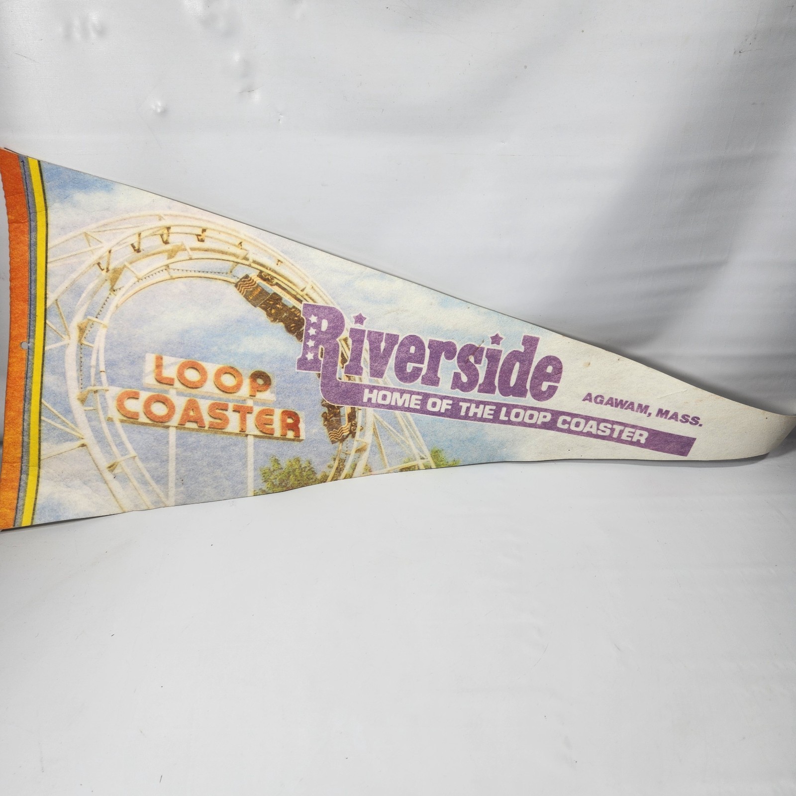 Vintage Riverside Park Agawam Ma. Pennant Home of the Loop Coaster