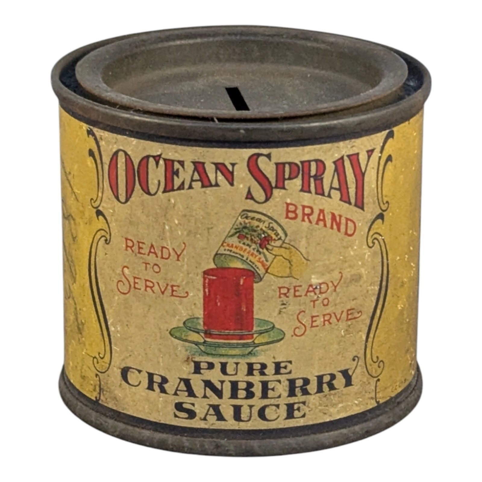 Vtg 1930's Ocean Spray Cranberry Sauce Advertising Tin Can Toy Bank Hanson Mass.