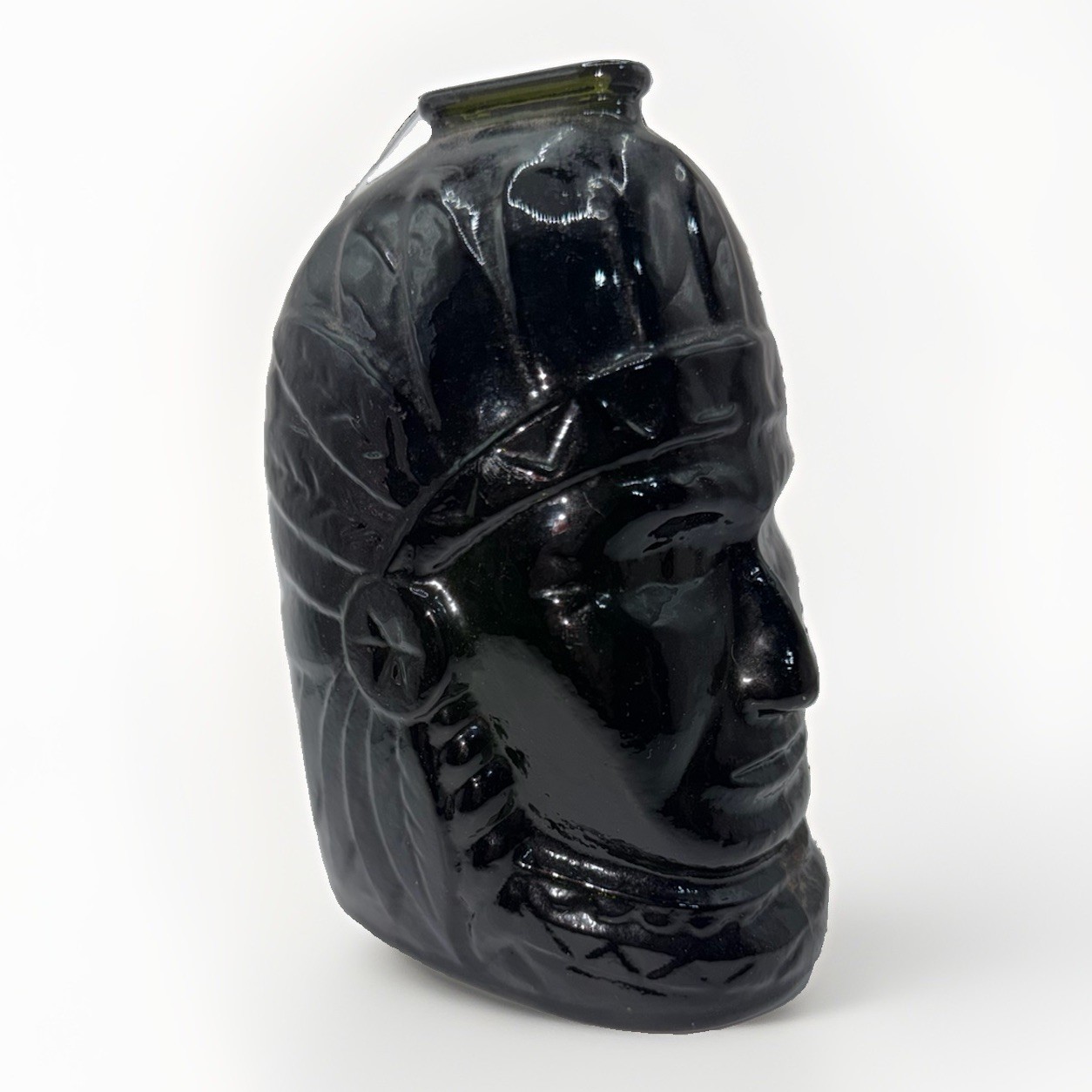 Vintage 1982 Wheaton Glass Indian Chief Head Bottle Lenape State Bank Dark Green