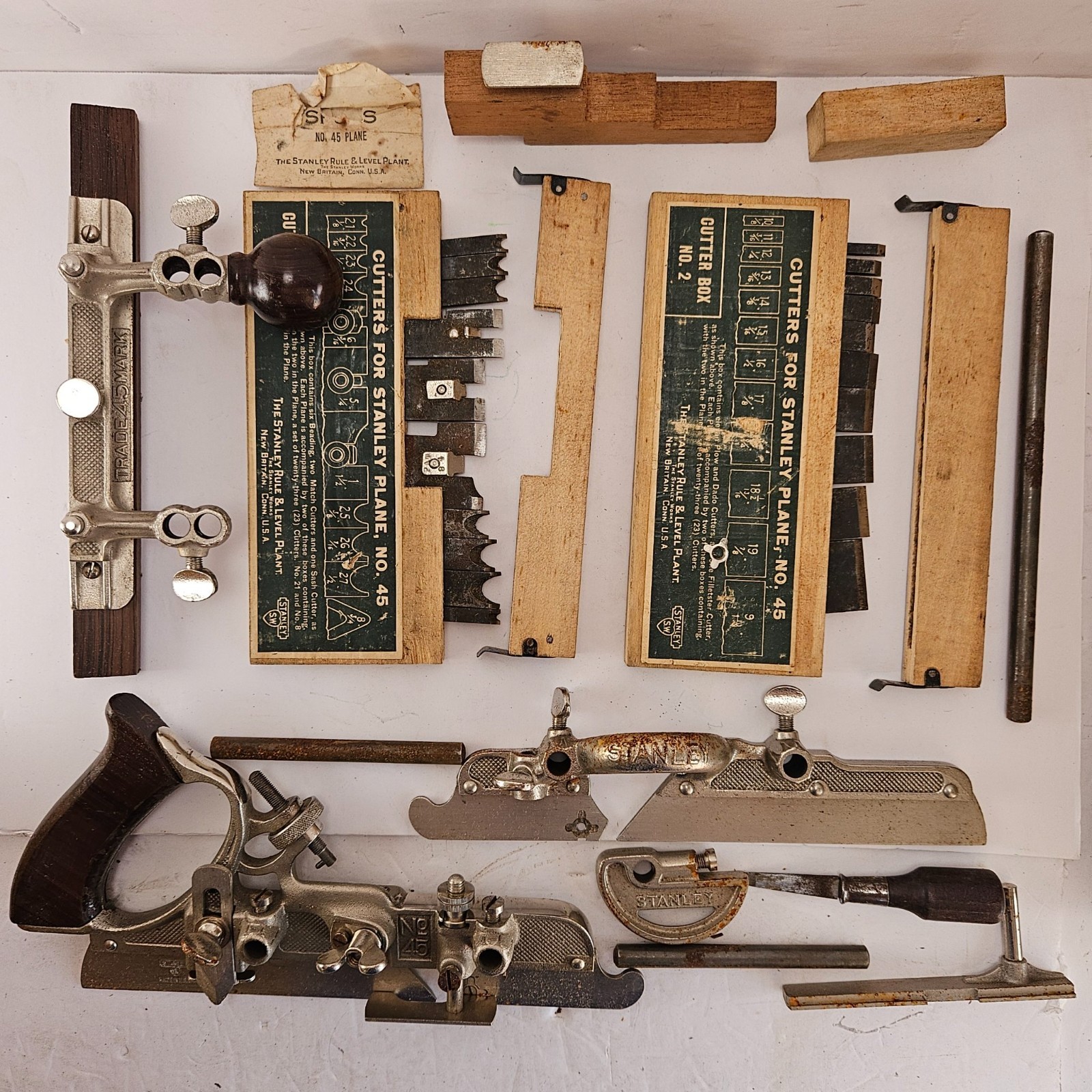 Vintage Stanley No 45 Combination Plane Set Boxed Sweetheart 7 in 1 Tool