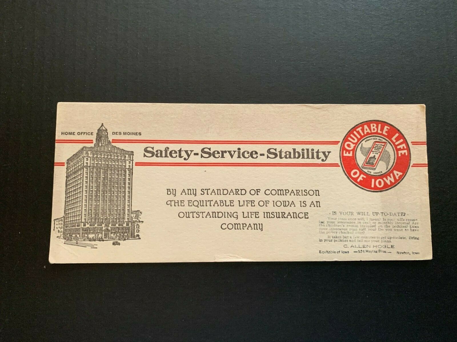 Vintage Equitable Life insurance Company Of Iowa Ink Blotter 