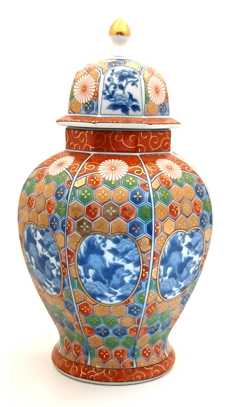 1970s  Stamped Japanese Imari Ware Foo Dog Design Painted Ginger Jar 10