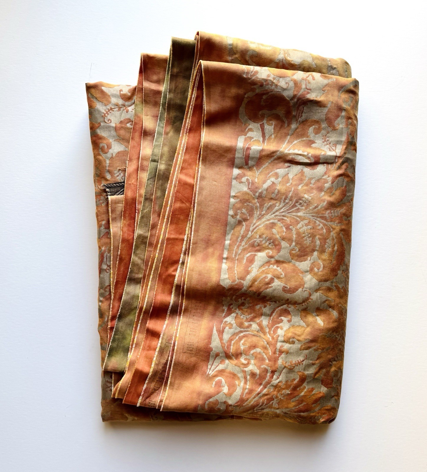 AS FOUND 8.88yds 1961 Mariano Fortuny Lucrezia Fabric Orange Green Bittersweet?