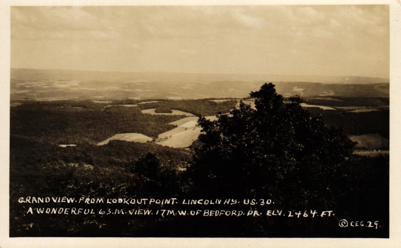 Lincoln Highway Pennsylvania - RPPC Grand View From Grand View Point.