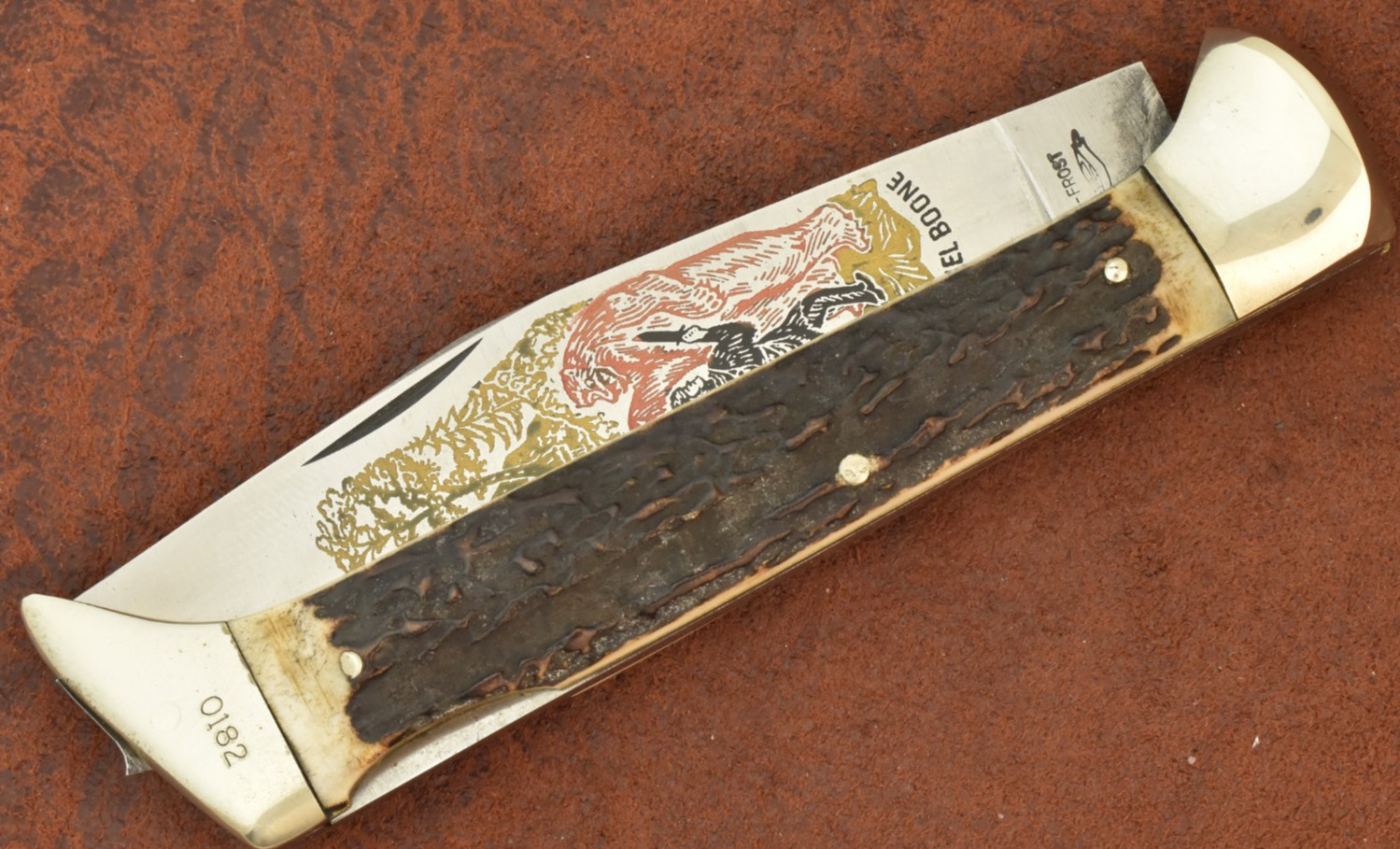 PARKER FROST 1976-1978 SOLINGEN GERMANY KISSING CRANE STAG LOCKBACK KNIFE (32454