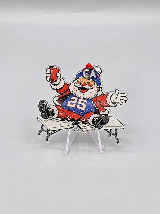Tailgating Buffalo Bills Fan Santa Claus Table Jumping Christmas Tree Ornament Tailgating Buffalo Bills Fan Santa Claus Table Jumping Christmas Tree Ornament