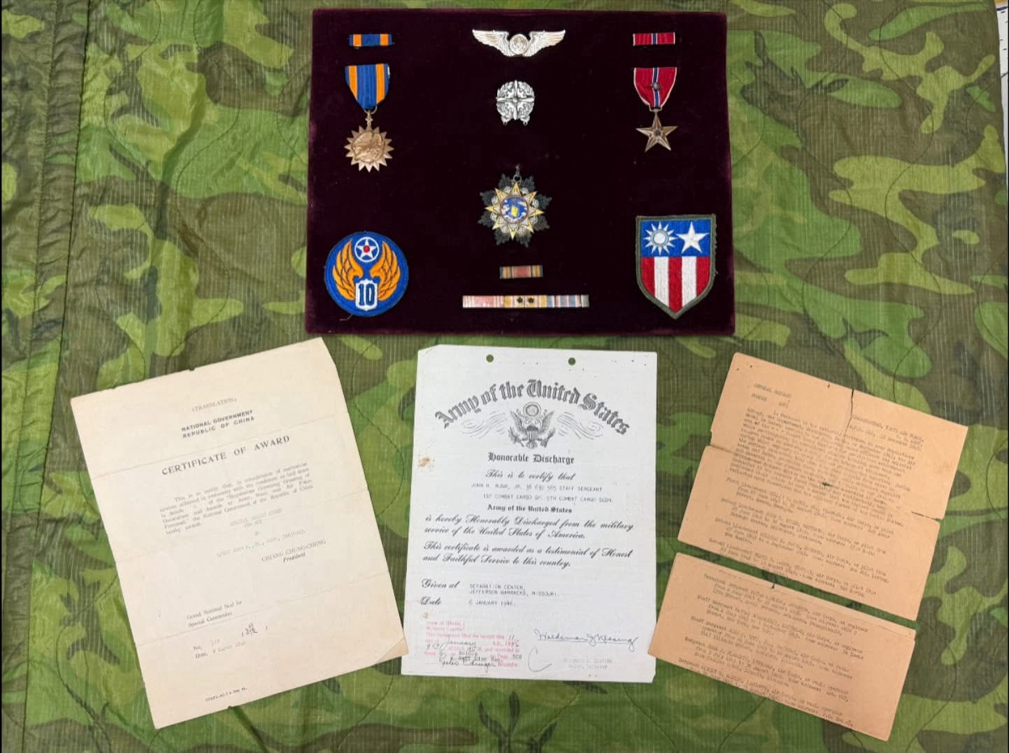 WWII CBI Medal Grouping Order Of Sun And Cloud - SSG John r Rugh jr