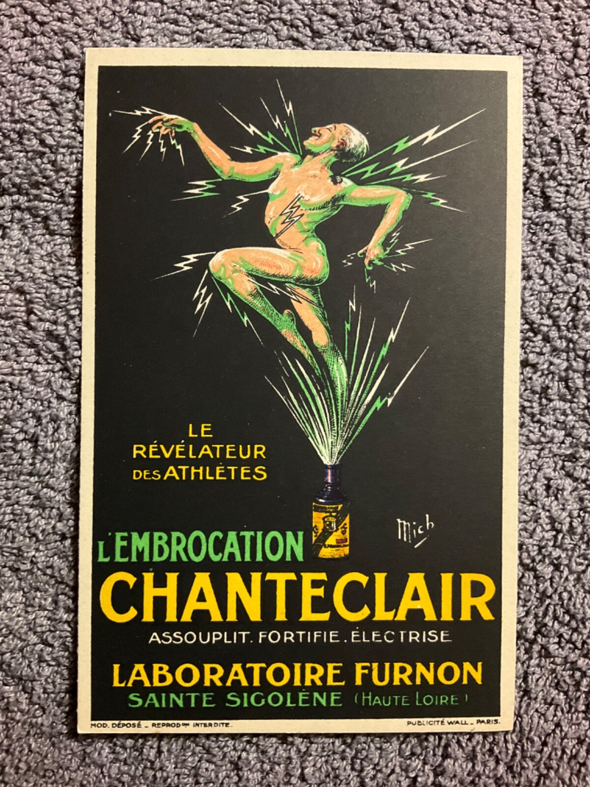 French Art Deco Poster Art Postcard Embrocation Chanteclair Body Cream Ointment