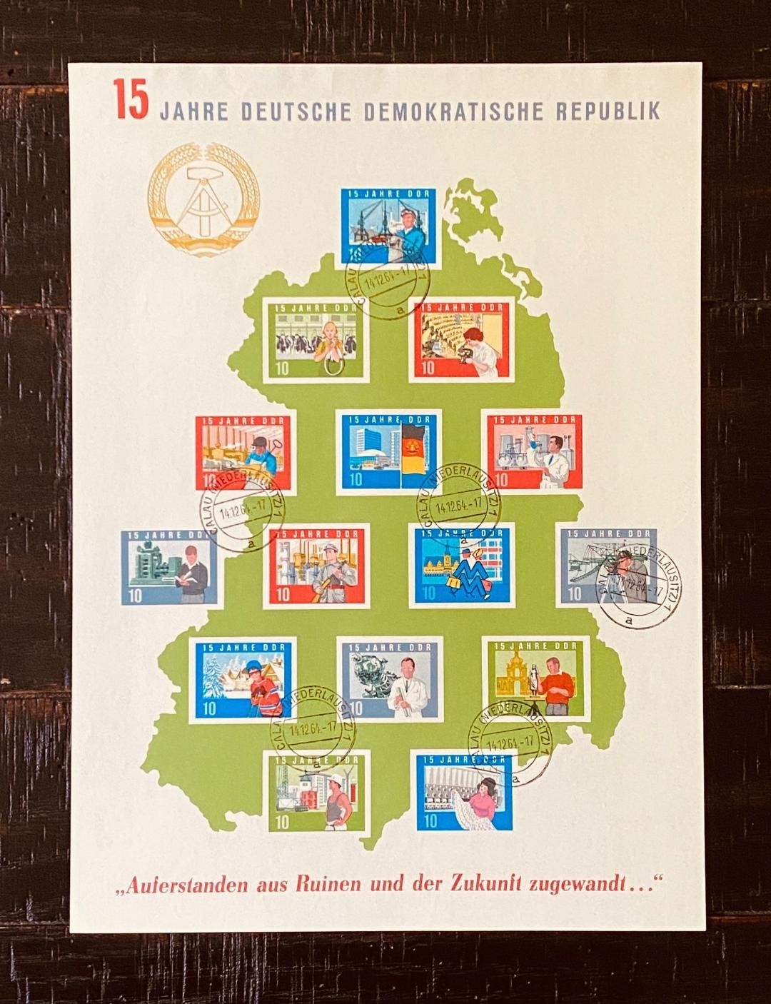East German 1964 15th Year of the DDR Stamp Sheet w/ Cancels MINT