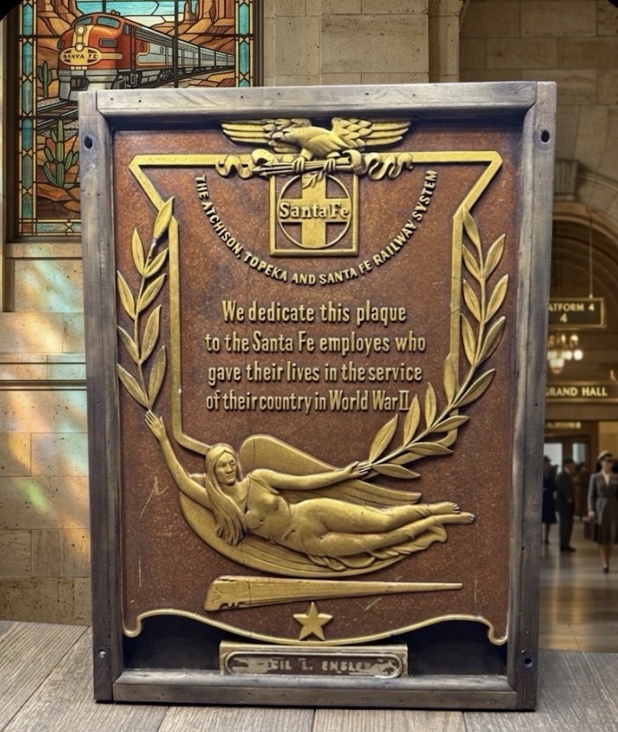 ATSF Santa Fe Railway WWII Employees Memorial Dedication Plaque -Cecil L Ensley-