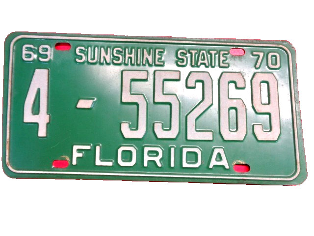 1969-1970Florida Passenger License Plate license plate. Very High quality .