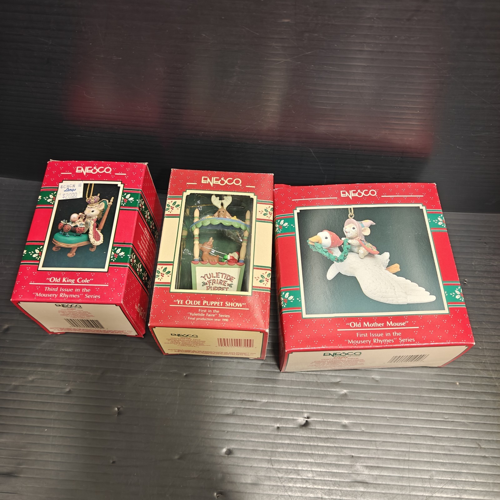 Vintage Enesco Treasury Christmas Ornaments Lot of 3 Mousery Rhymes w/ Boxes