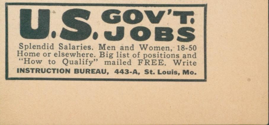 1931 US Government Jobs Instruction Bureau How To Qualify St Louis MO Ad RB1