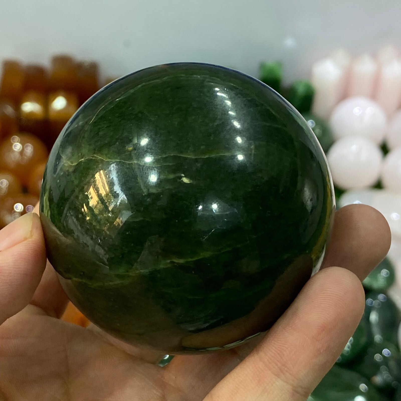 Nephrite Jade  Sphere Healing Crystal Stone Ball Best Quality