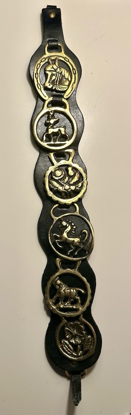 Vintage Horse Brass Medallions 6 with Leather Martingale Strap English 